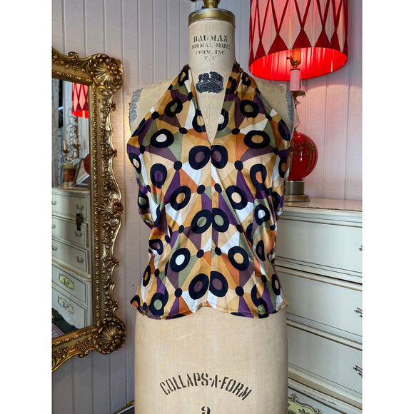 Vintage Y2K retro print halter top med backless geometric Gilmore polka dot 36￼ - Picture 7 of 7